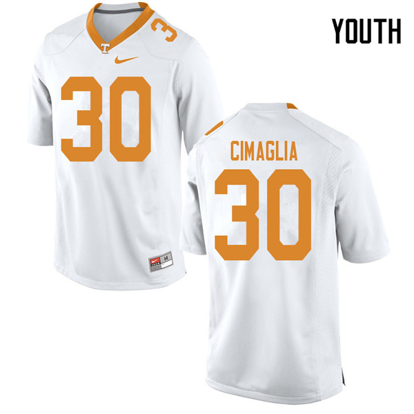 Youth #30 Brent Cimaglia Tennessee Volunteers College Football Jerseys Sale-White - Click Image to Close